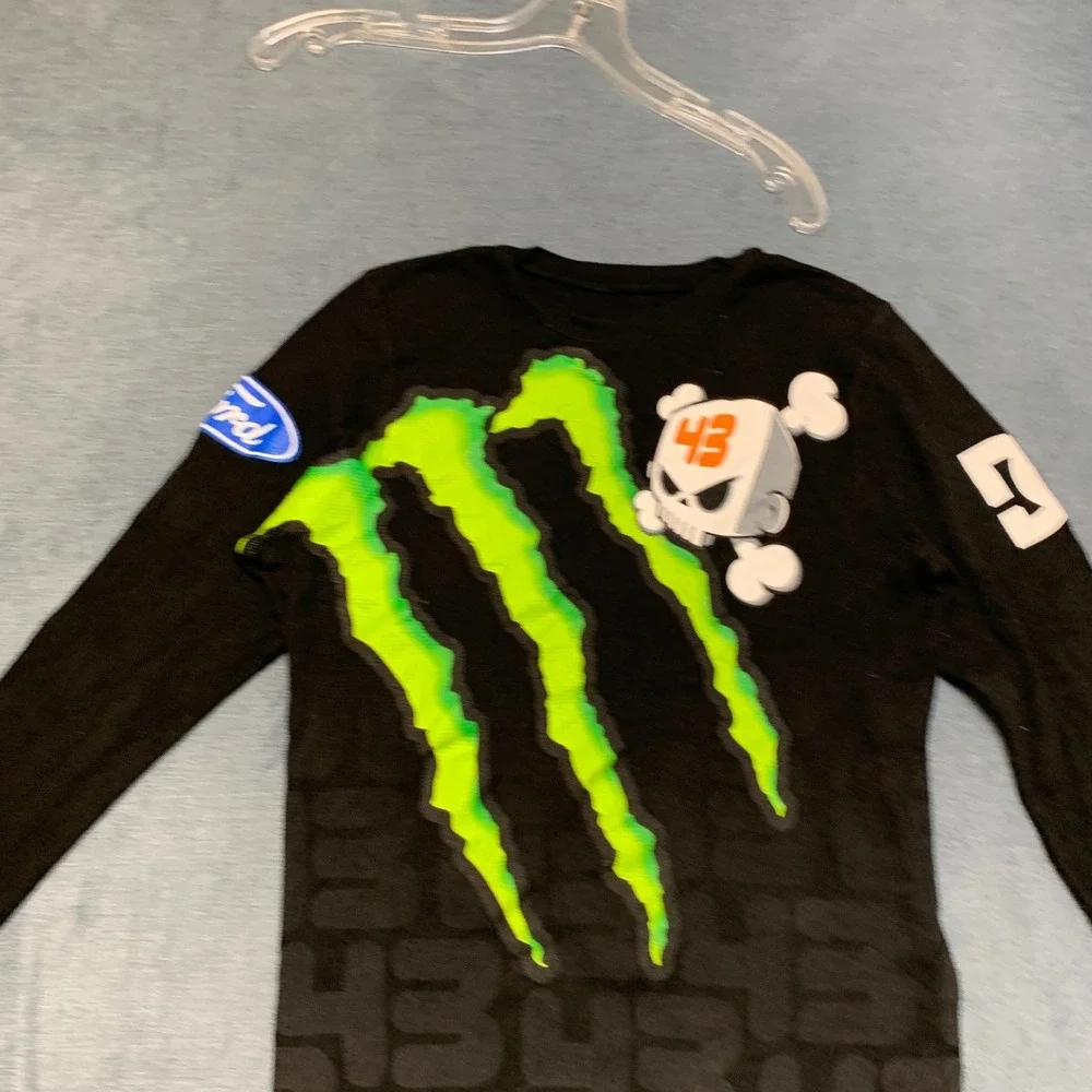 DC Shoes Monster Energy Shirt Small Black Long Sleeve Graphic Print Thermal Knit